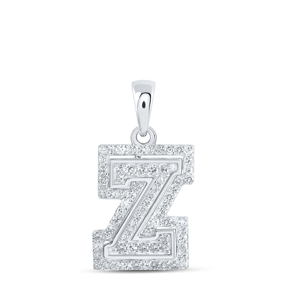 10K White Gold Womens Round Diamond Initial Letter Pendant
