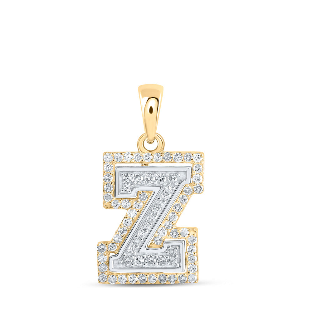 10K Two-tone Gold Womens Round Diamond Z Initial Letter Pendant 1/4 Cttw, Length: 0.67 In, Width: 0.35 In