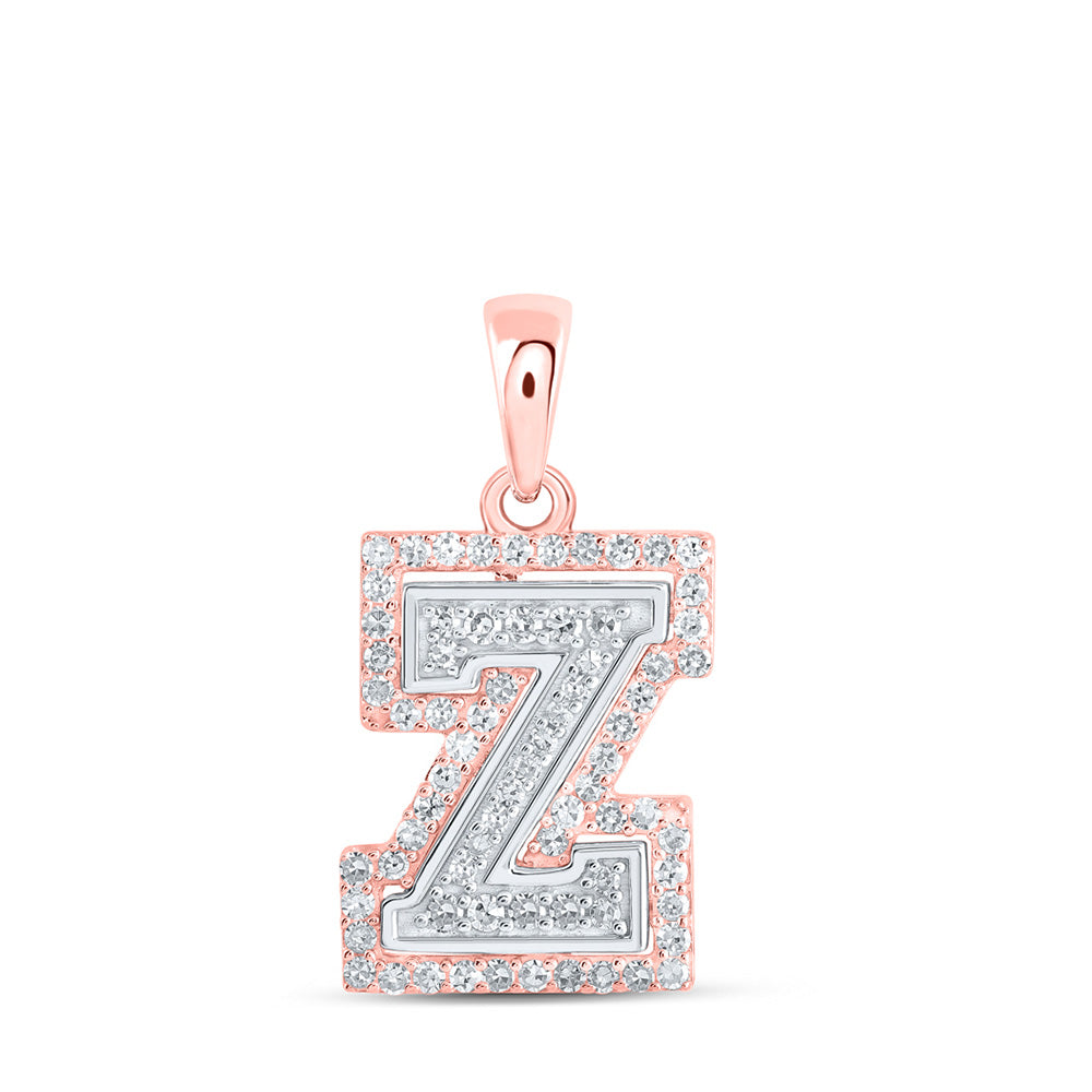 10K Yellow Or Rose Gold Womens Round Diamond Z Initial Letter Pendant