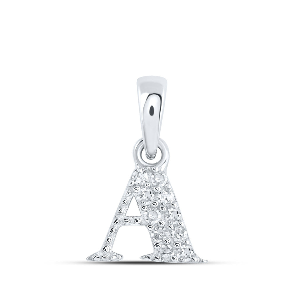 10K White Gold Womens Round Diamond Initial Letter Pendant