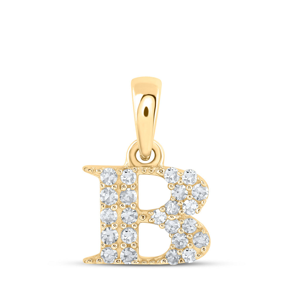 10K Yellow Gold Womens Round Diamond Initial Letter Pendant