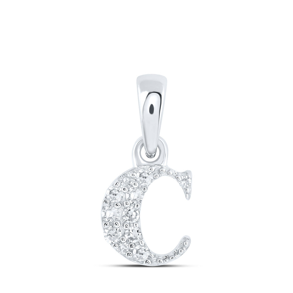 10K White Gold Womens Round Diamond Initial Letter Pendant