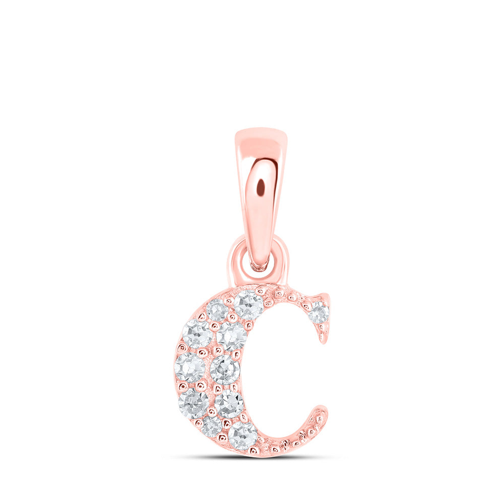 10K Rose Gold Womens Round Diamond Initial Letter Pendant