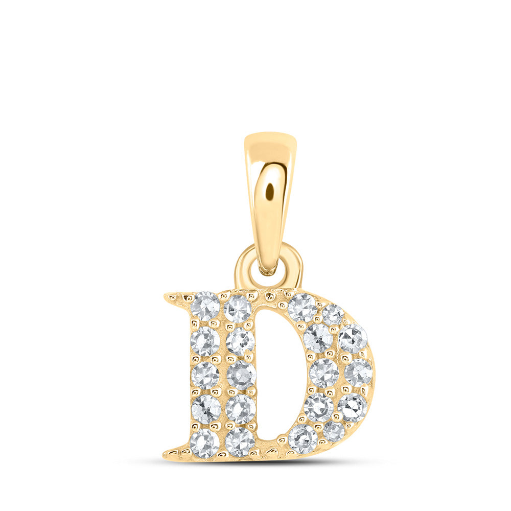 10K Yellow Gold Womens Round Diamond Initial Letter Pendant