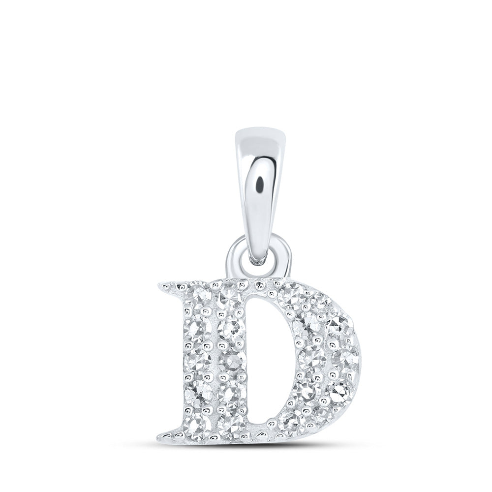 10K White Gold Womens Round Diamond Initial Letter Pendant