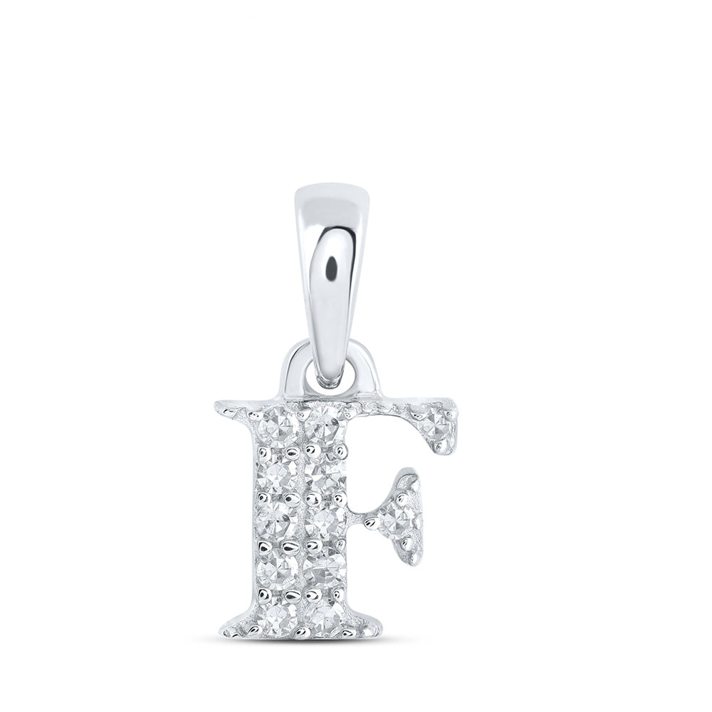 10K White Gold Womens Round Diamond Initial Letter Pendant