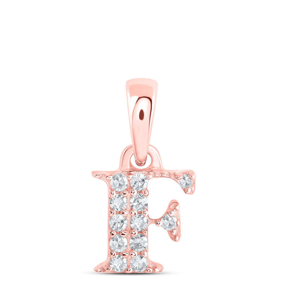 10K Rose Gold Womens Round Diamond Initial Letter Pendant