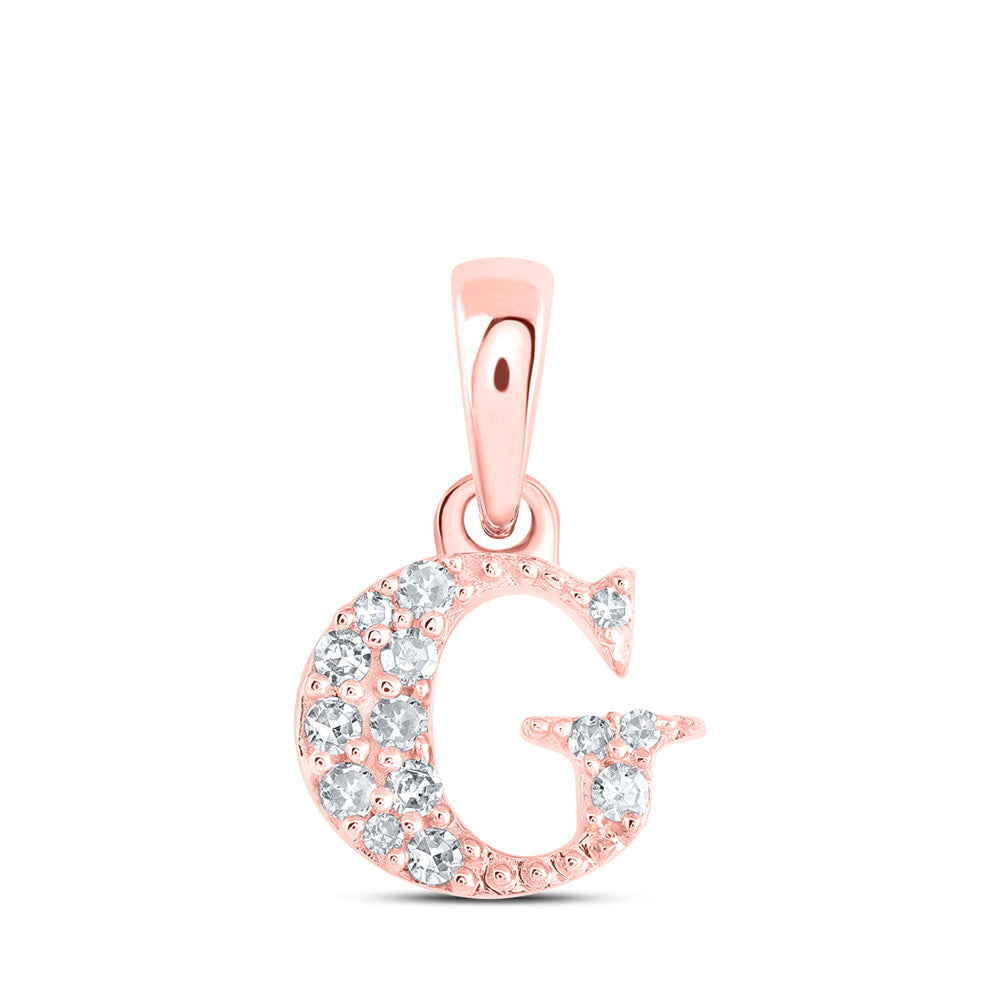 10K Rose Gold Womens Round Diamond Initial Letter Pendant