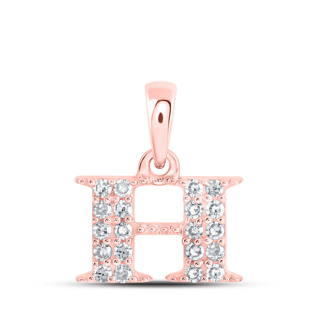 10K Rose Gold Womens Round Diamond Initial Letter Pendant