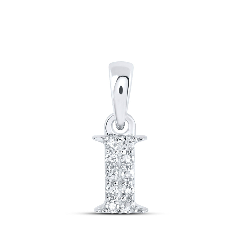 10K White Gold Womens Round Diamond Initial Letter Pendant