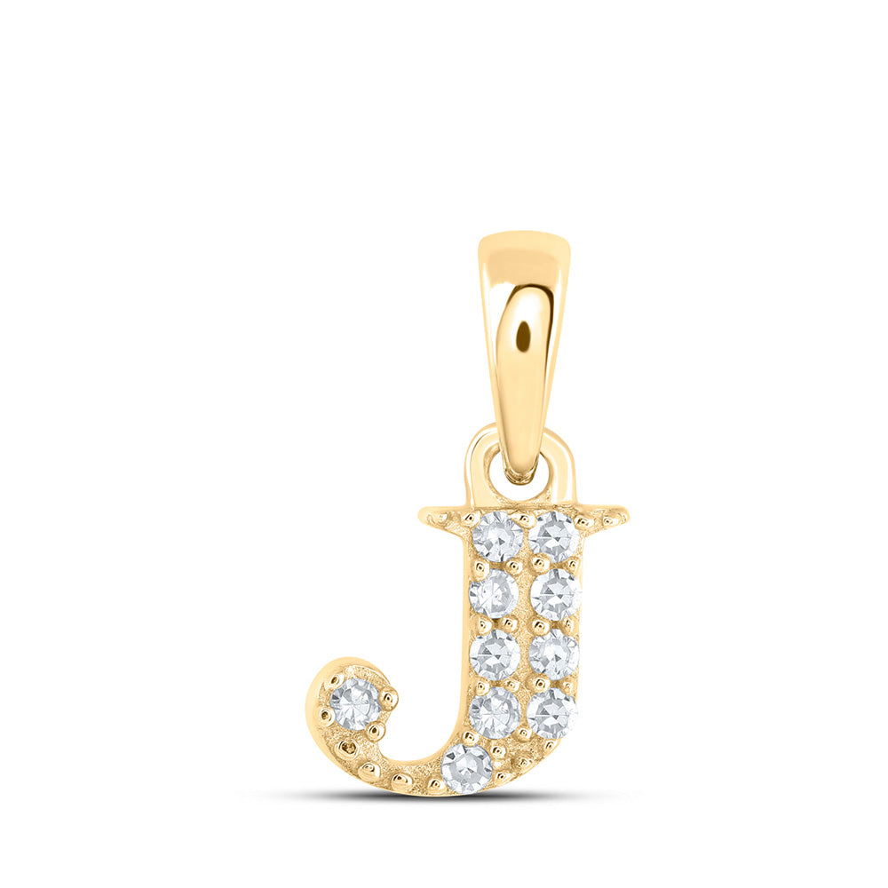 10K Yellow Gold Womens Round Diamond Initial Letter Pendant