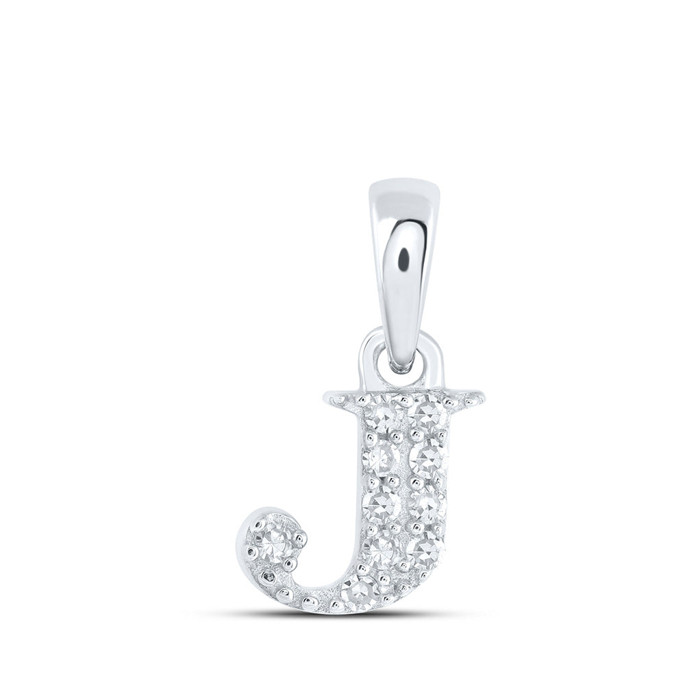 10K White Gold Womens Round Diamond Initial Letter Pendant