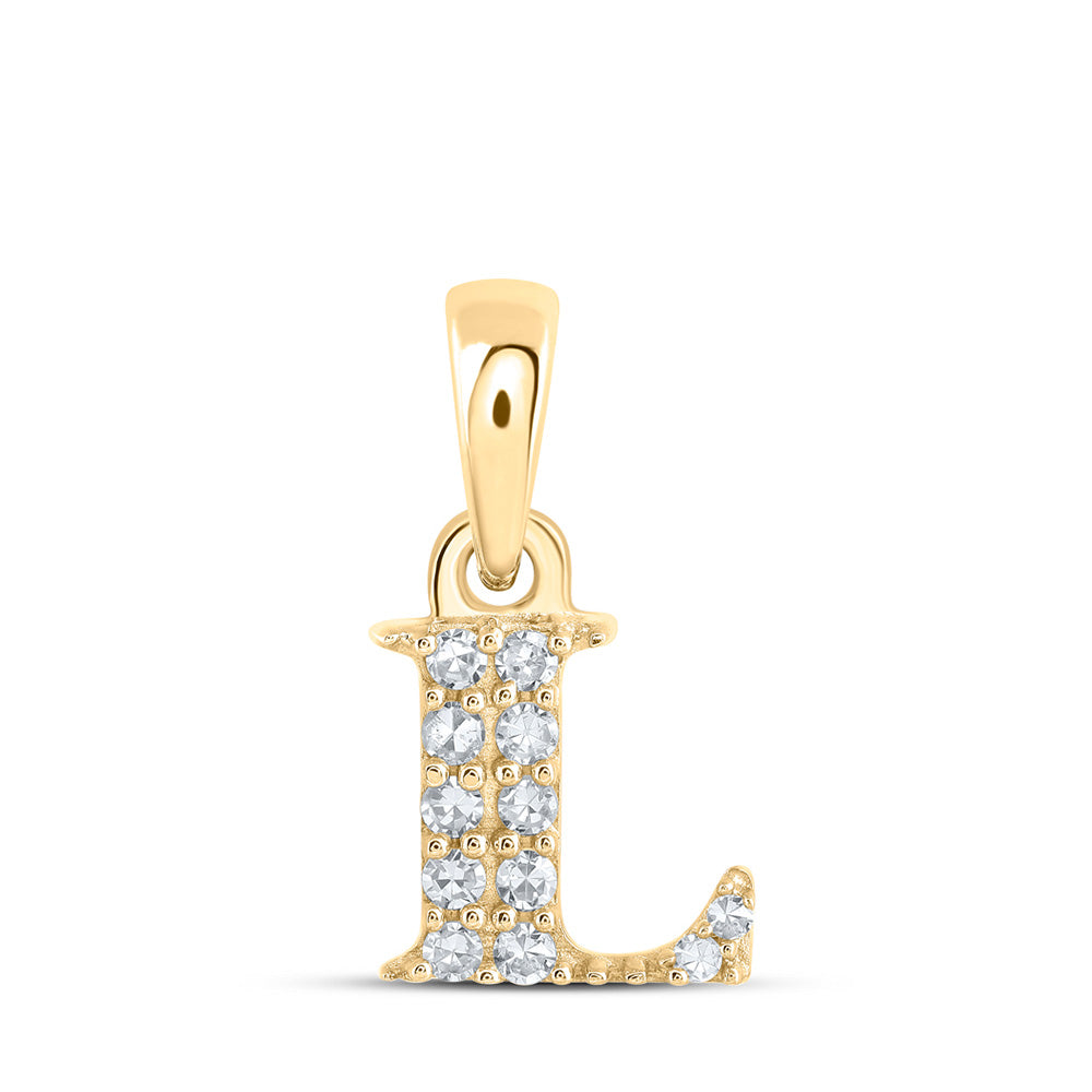 10K Yellow Gold Womens Round Diamond Initial Letter Pendant