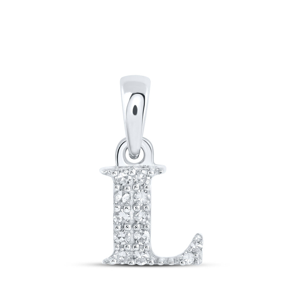 10K White Gold Womens Round Diamond Initial Letter Pendant