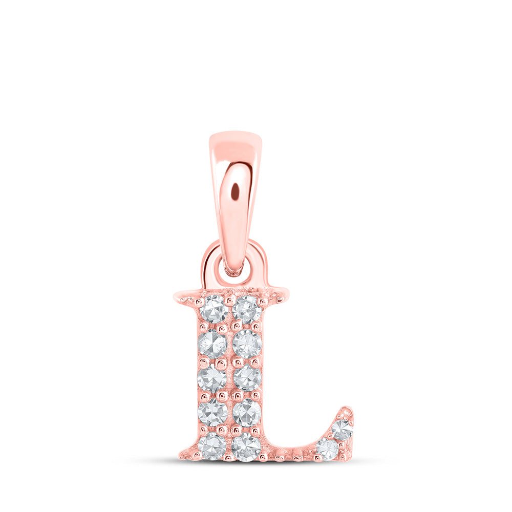 10K Rose Gold Womens Round Diamond Initial Letter Pendant