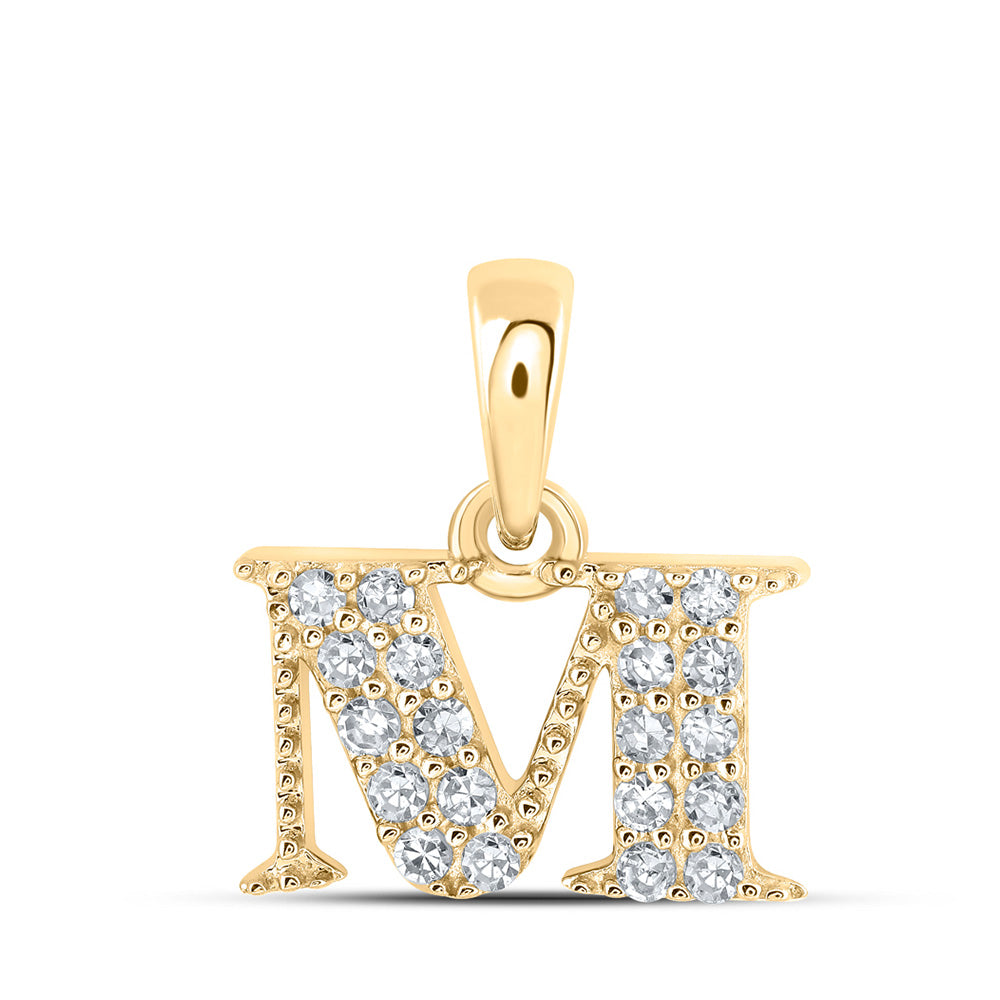 10K Yellow Gold Womens Round Diamond Initial Letter Pendant
