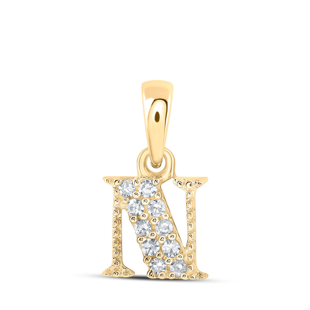 10K Yellow Gold Womens Round Diamond Initial Letter Pendant