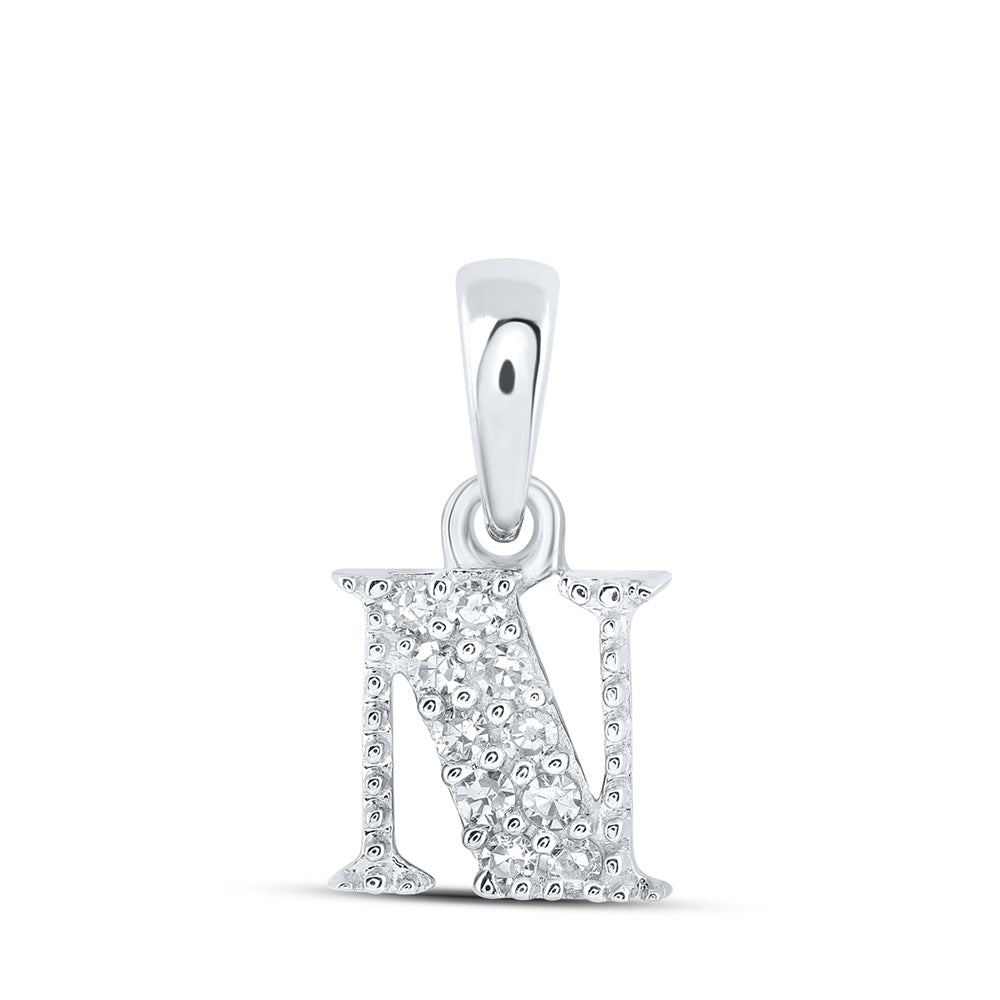 10K White Gold Womens Round Diamond Initial Letter Pendant