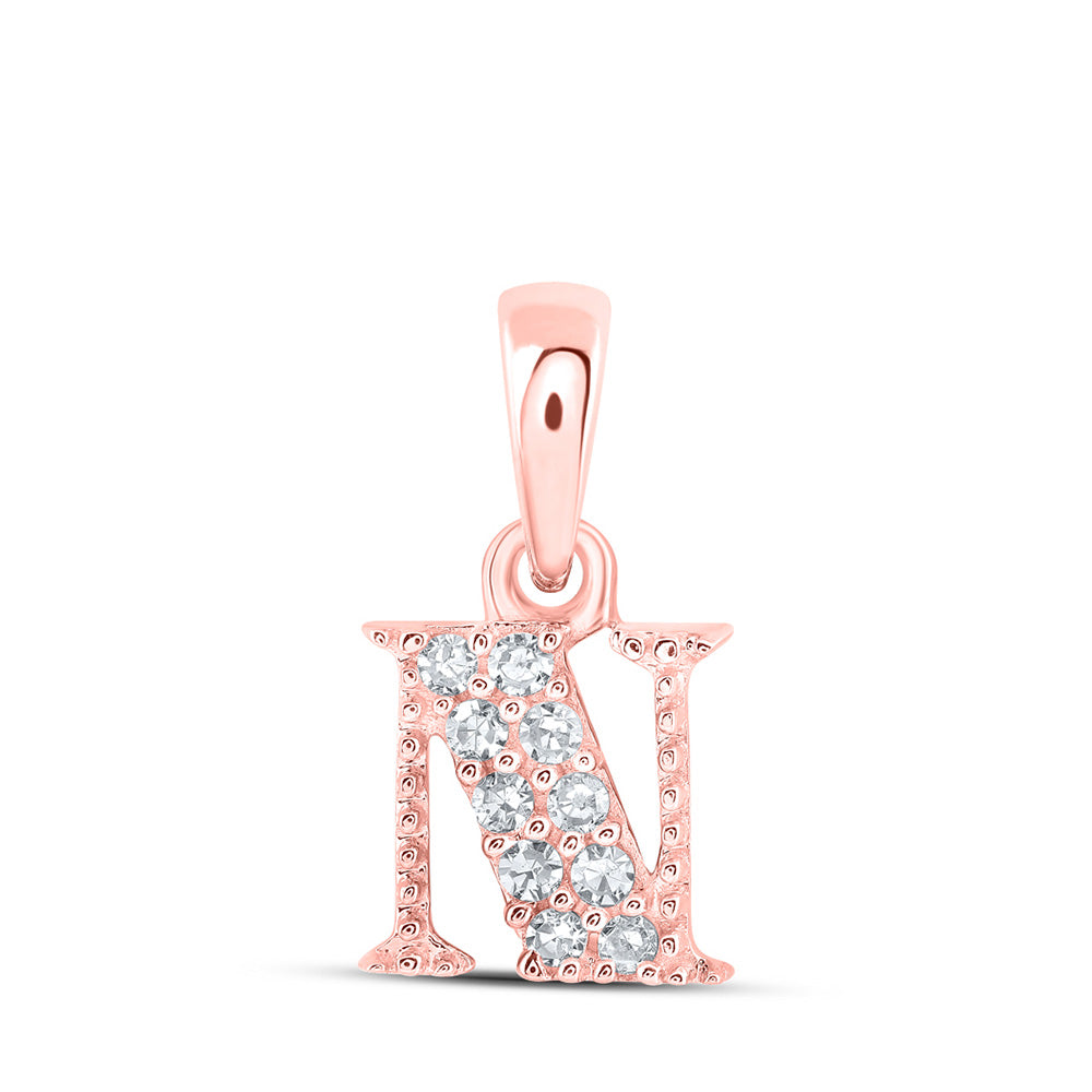 10K Rose Gold Womens Round Diamond Initial Letter Pendant