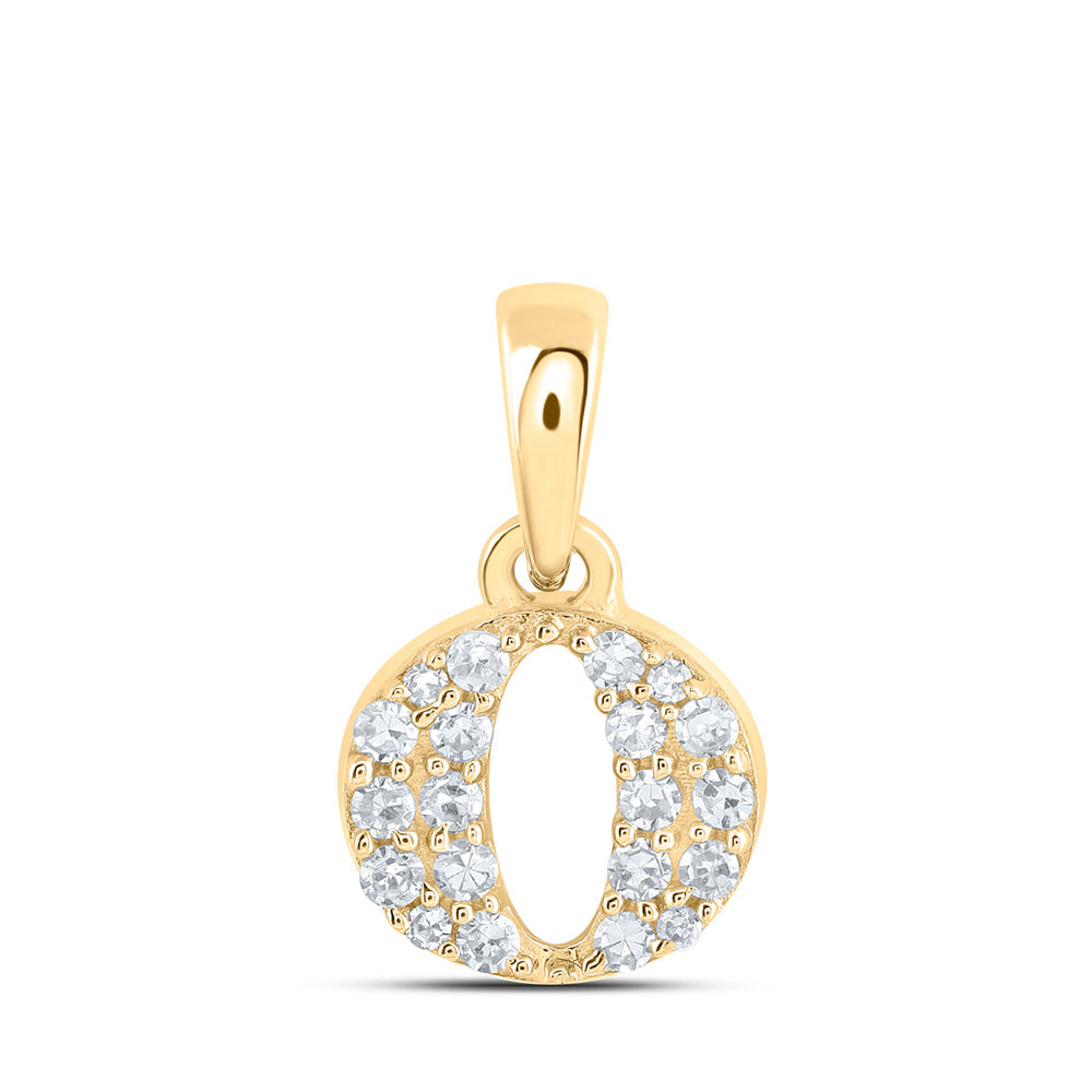 10K Yellow Gold Womens Round Diamond Initial Letter Pendant