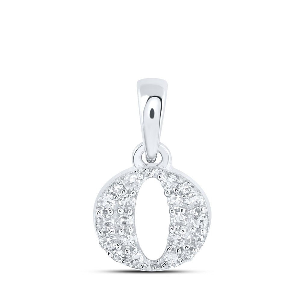 10K White Gold Womens Round Diamond Initial Letter Pendant