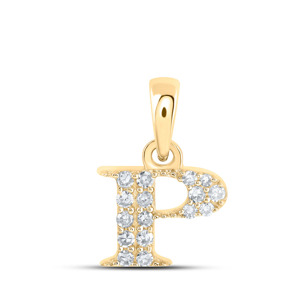 10K Yellow Gold Womens Round Diamond Initial Letter Pendant