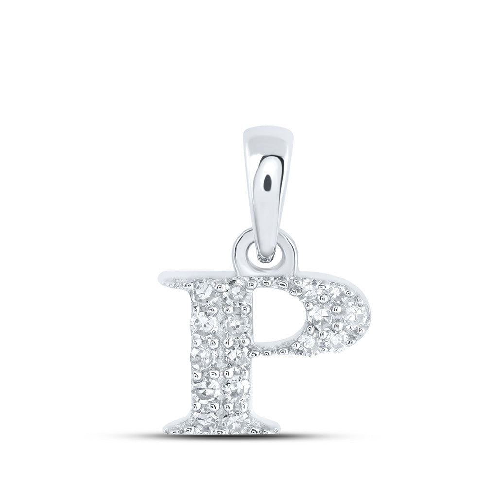 10K White Gold Womens Round Diamond Initial Letter Pendant