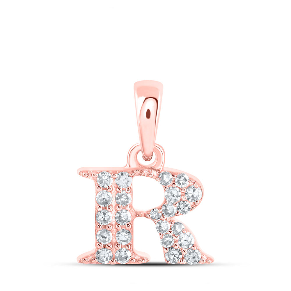 10K Rose Gold Womens Round Diamond Initial Letter Pendant