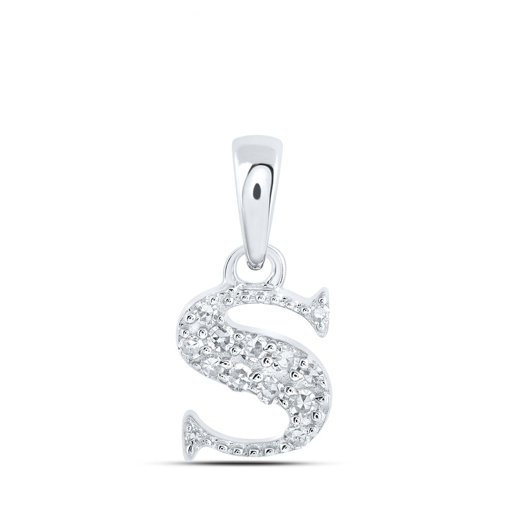 10K White Gold Womens Round Diamond Initial Letter Pendant