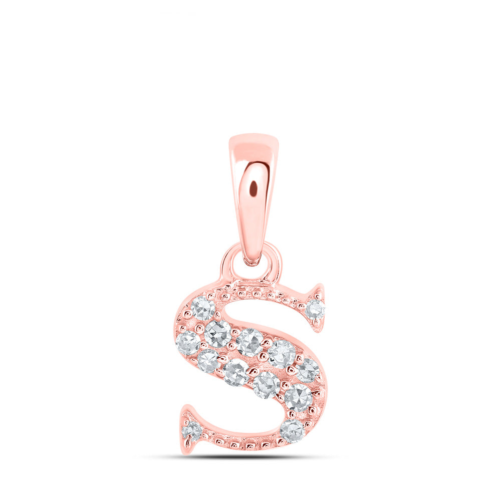 10K Rose Gold Womens Round Diamond Initial Letter Pendant