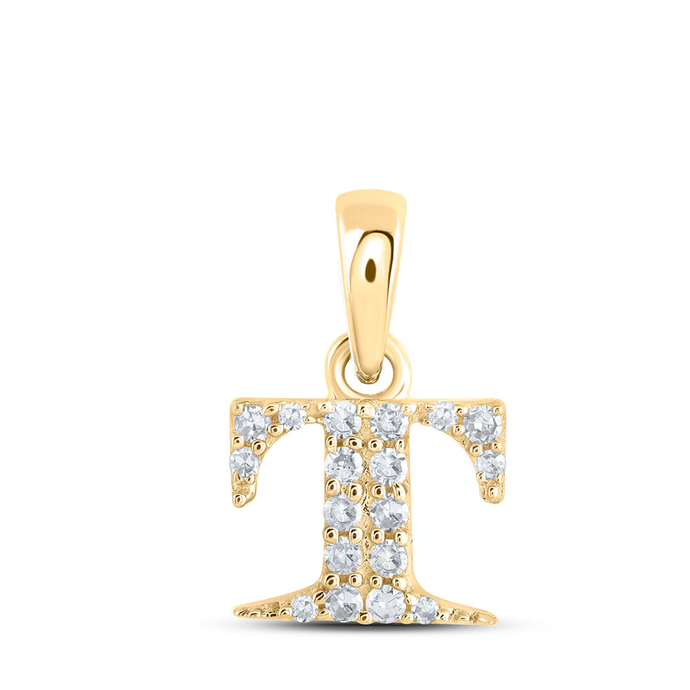 10K Yellow Gold Womens Round Diamond Initial Letter Pendant