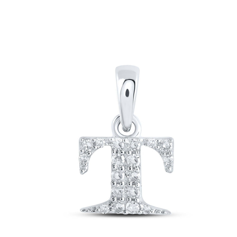 10K White Gold Womens Round Diamond Initial Letter Pendant