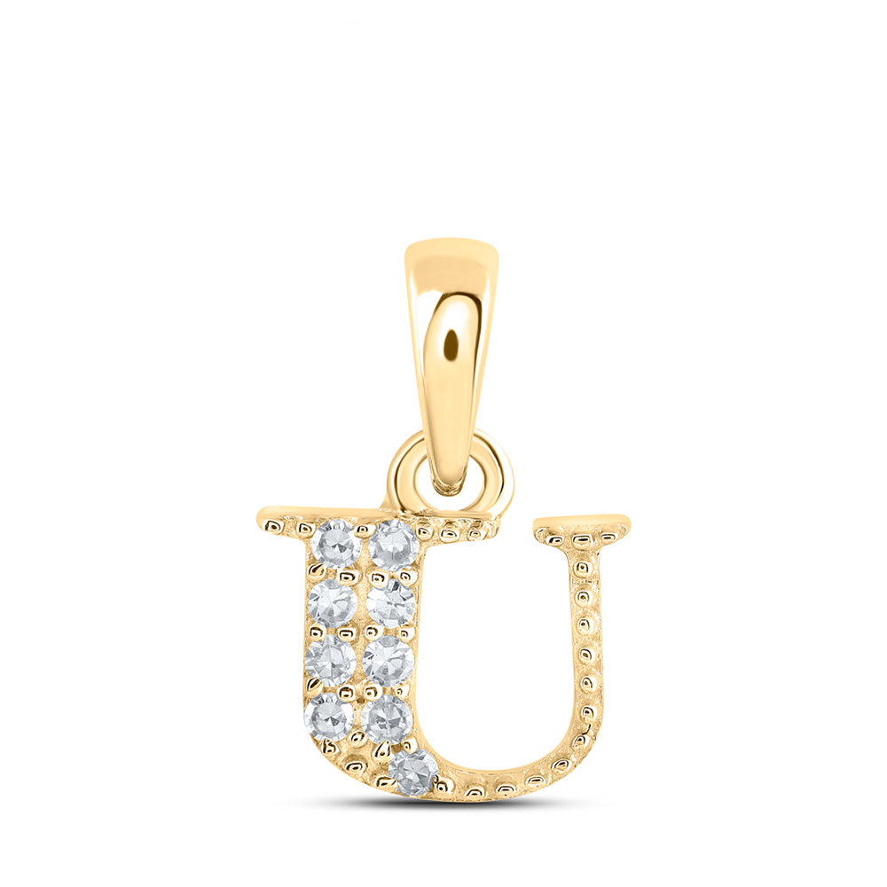 10K Yellow Gold Womens Round Diamond Initial Letter Pendant