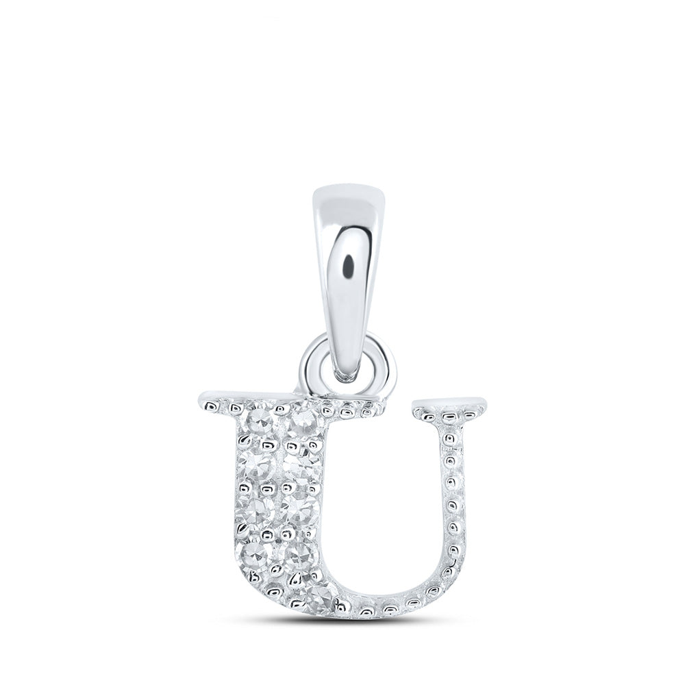 10K White Gold Womens Round Diamond Initial Letter Pendant