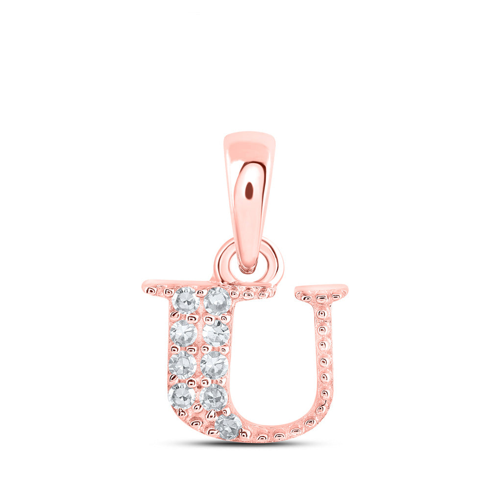 10K Rose Gold Womens Round Diamond Initial Letter Pendant