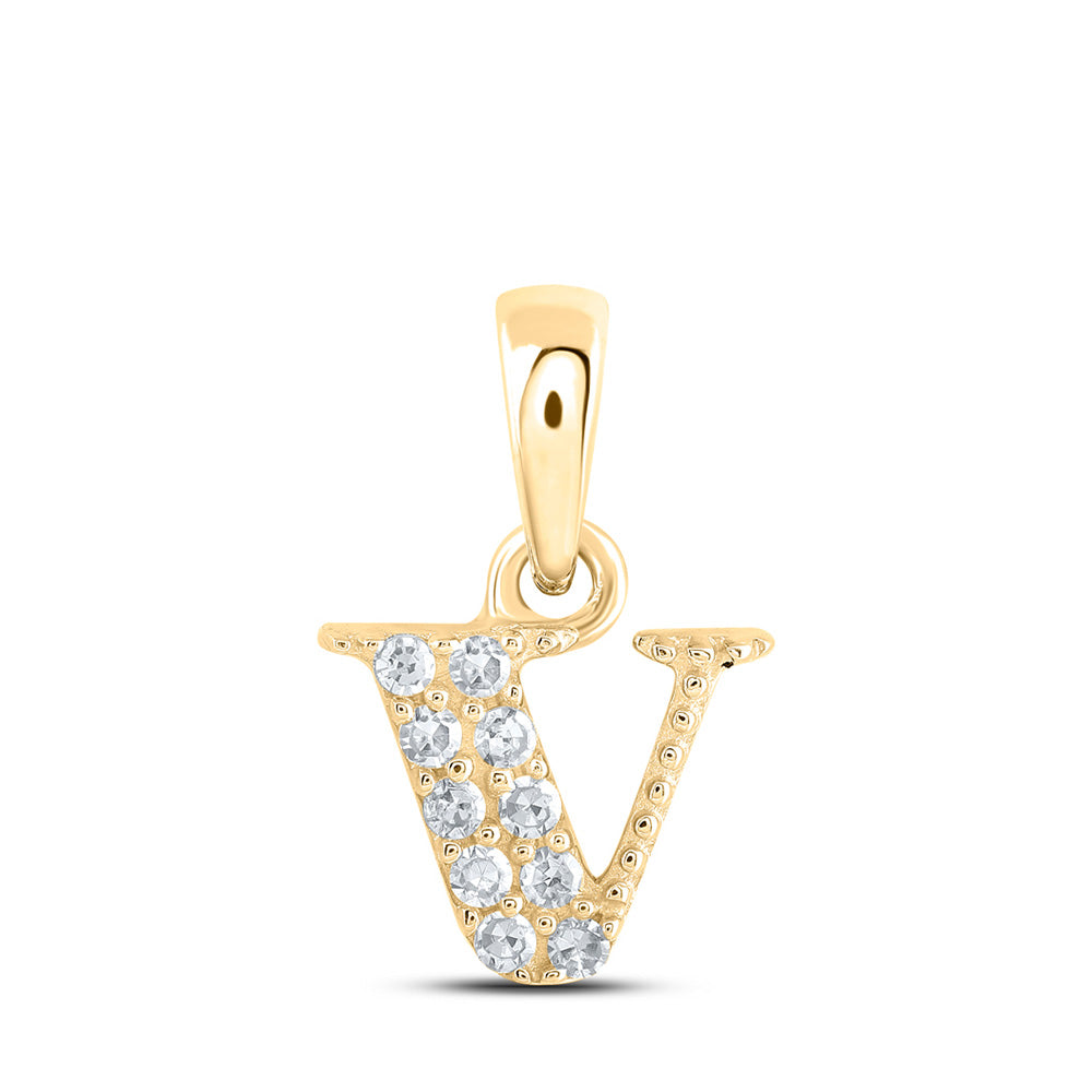 10K Yellow Gold Womens Round Diamond Initial Letter Pendant