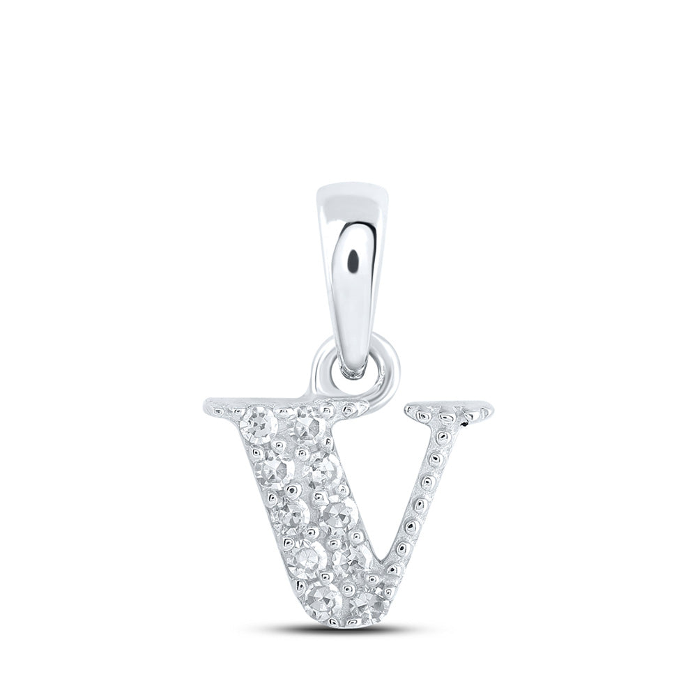 10K White Gold Womens Round Diamond Initial Letter Pendant
