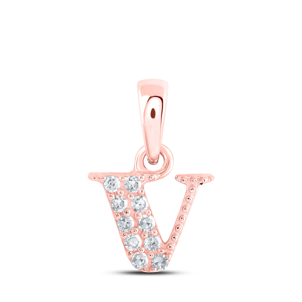 10K Rose Gold Womens Round Diamond Initial Letter Pendant