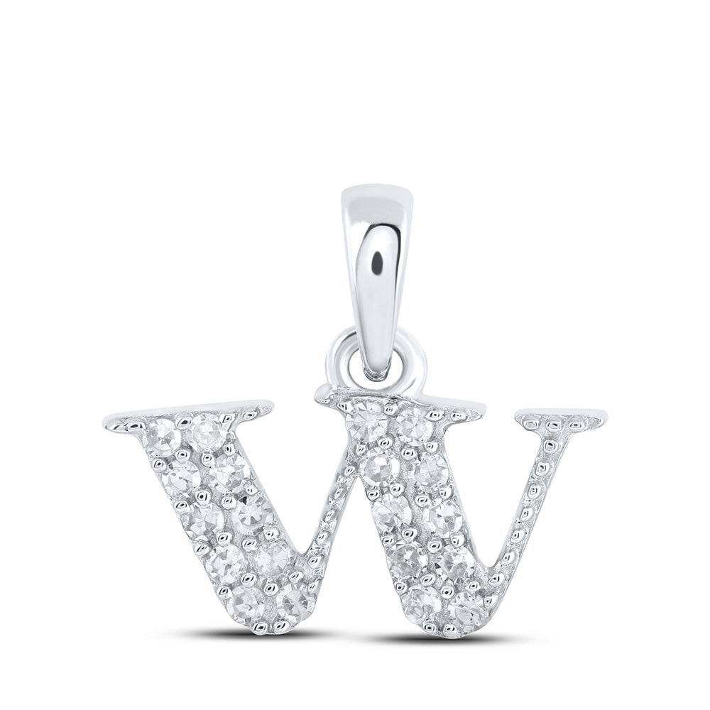 10K White Gold Womens Round Diamond Initial Letter Pendant