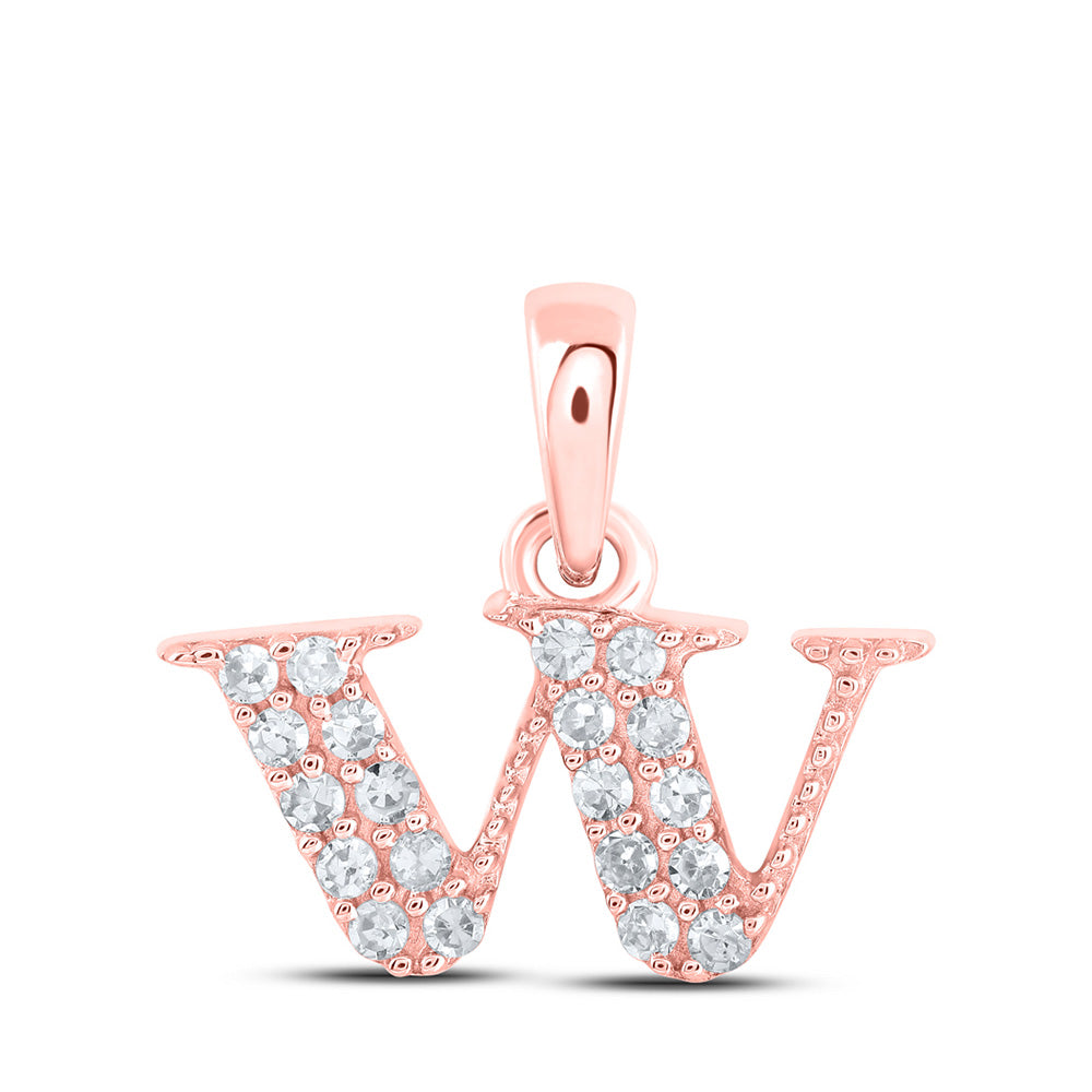 10K Rose Gold Womens Round Diamond Initial Letter Pendant