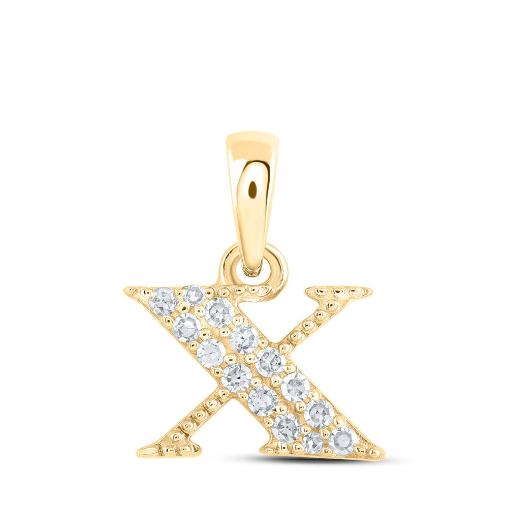10K Yellow Gold Womens Round Diamond Initial Letter Pendant