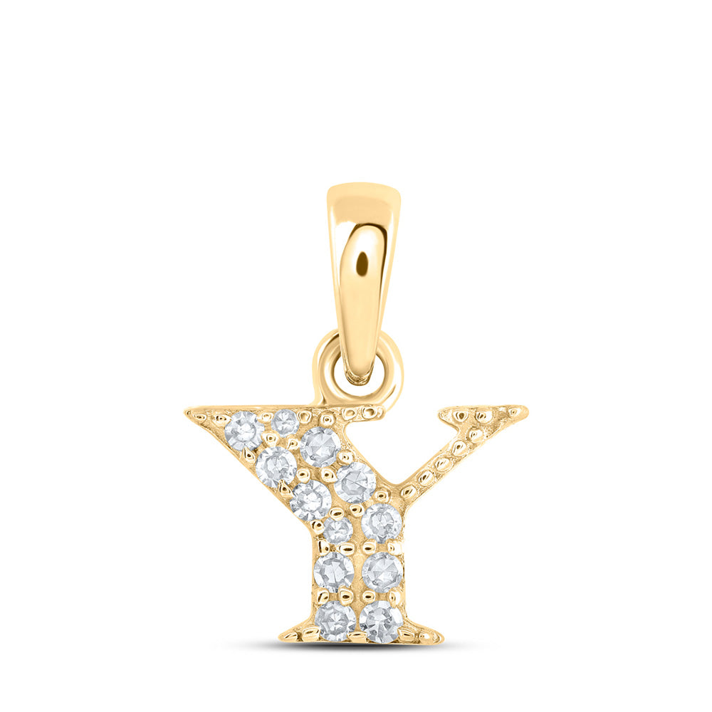 10K Yellow Gold Womens Round Diamond Initial Letter Pendant