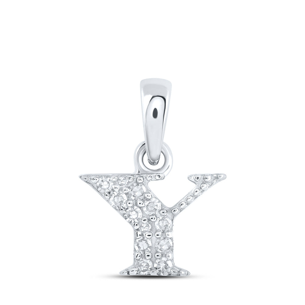 10K White Gold Womens Round Diamond Initial Letter Pendant
