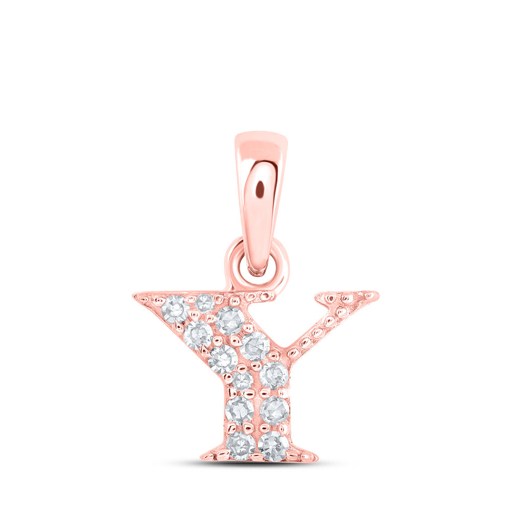 10K Rose Gold Womens Round Diamond Initial Letter Pendant