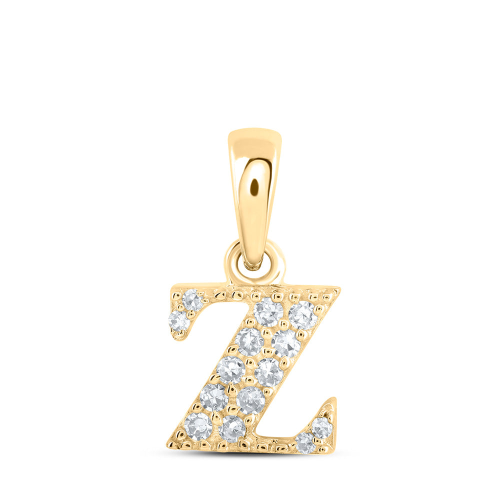 10K Yellow Gold Womens Round Diamond Initial Letter Pendant