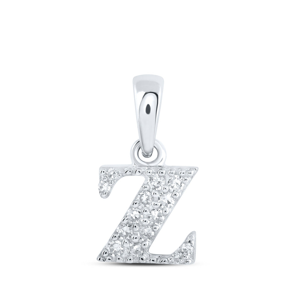 10K White Gold Womens Round Diamond Initial Letter Pendant
