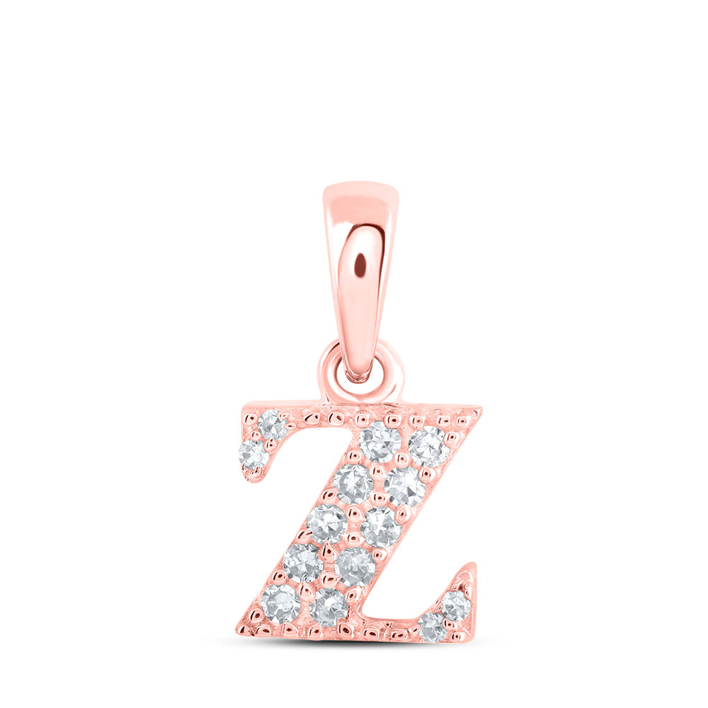 10K Rose Gold Womens Round Diamond Initial Letter Pendant