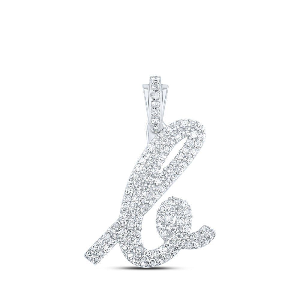 10K White Or Yellow Gold Womens Round Diamond K Cursive Initial Letter Pendant