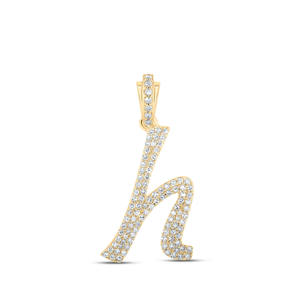 10K Yellow Gold Womens Round Diamond Cursive Initial Letter Pendant