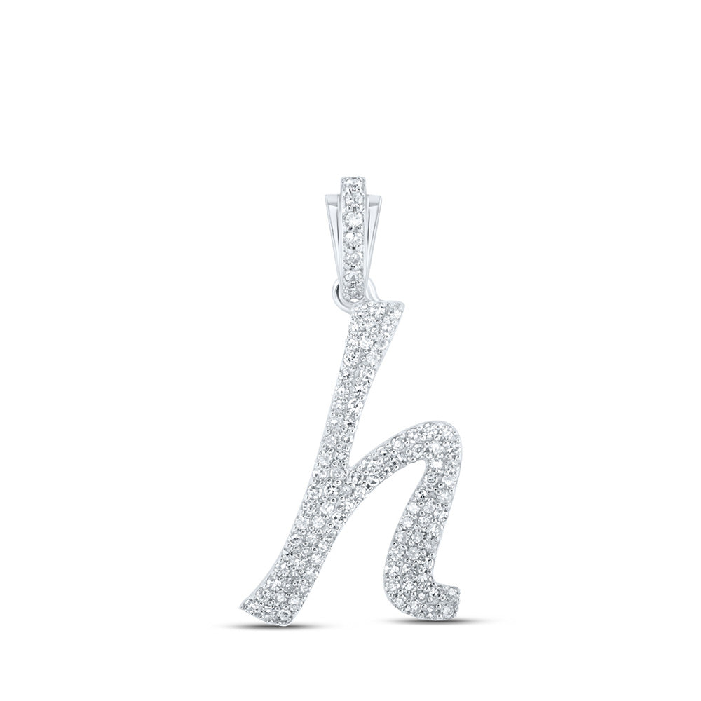 10K White Gold Womens Round Diamond Cursive Initial Letter Pendant